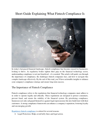 Short Guide Explaining What Fintech Compliance Is