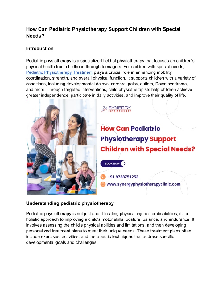 how can pediatric physiotherapy support children