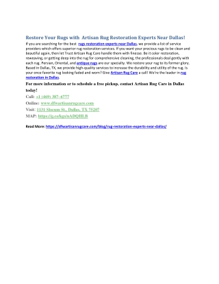 Restore Your Rugs with  Artisan Rug Restoration Experts Near Dallas