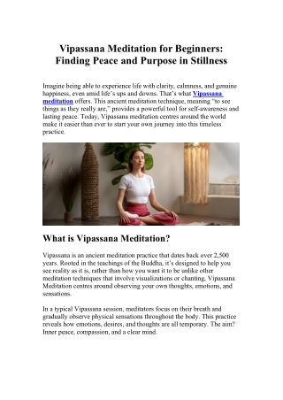 Vipassana Meditation for Beginners Finding Peace and Purpose in Stillness