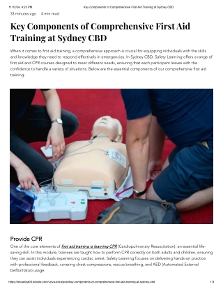 Key Components of Comprehensive First Aid Training at Sydney CBD