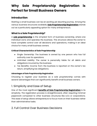 Why Sole Proprietorship Registration is Perfect for Small Business Owners