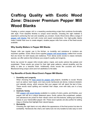 Crafting Quality with Exotic Wood Zone_ Discover Premium Pepper Mill Wood Blanks