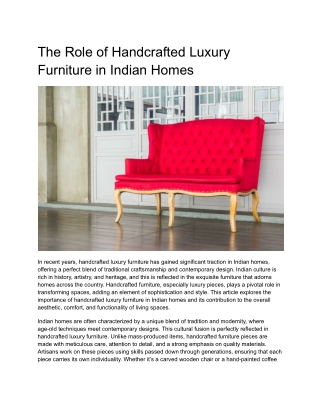 The Role of Handcrafted Luxury Furniture in Indian Homes