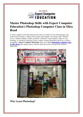 Master Photoshop Skills with Expert Computer Education's Photoshop Computer Clas