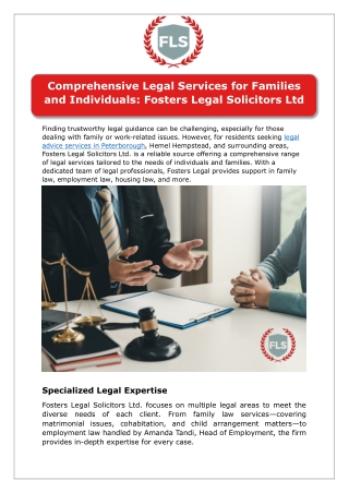 Comprehensive Legal Services for Families and Individuals Fosters Legal Solicitors Ltd