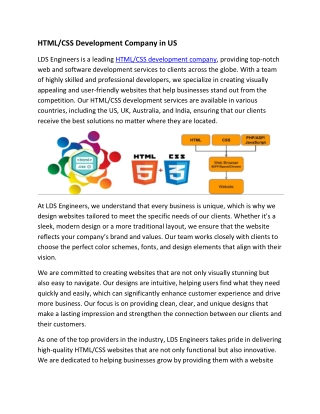 HTMLCSS Development Company in US