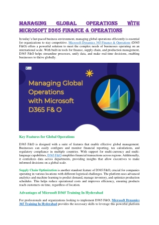 Dynamics 365 Finance And Operations Training | Hyderabad