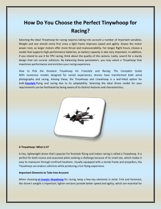 how do you choose the perfect tinywhoop for racing