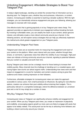 Unlocking Engagement: Affordable Strategies to Boost Your Telegram Pos
