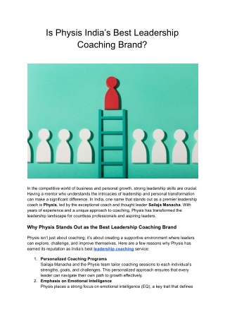 Is Physis India’s Best Leadership Coaching Brand
