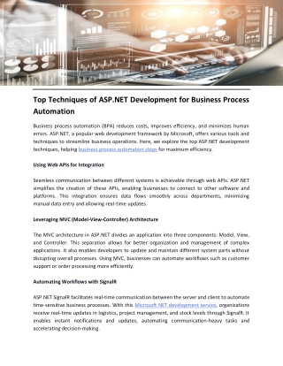 Top Techniques of ASP.NET Development for Business Process Automation