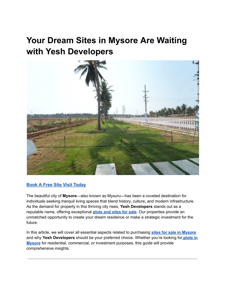 your dream sites in mysore are waiting with yesh