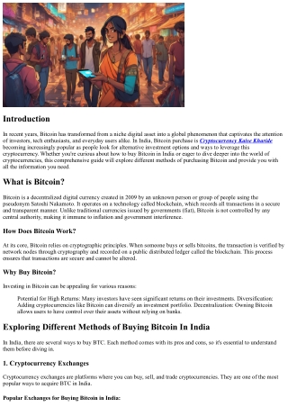Exploring Different Methods of Buying Bitcoin In India