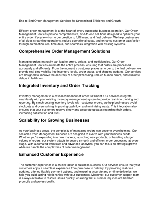 end to end order management services