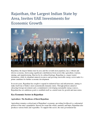 Rajasthan invites UAE business groups to make investments in Rajasthan