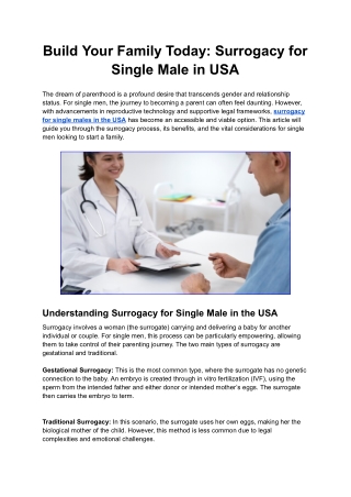 Build Your Family Today: Surrogacy for Single Male in USA