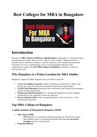 Best Colleges for MBA in Bangalore