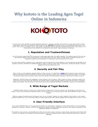 why koitoto is the leading agen togel online