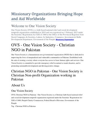 Missionary Organizations Bringing Hope and Aid Worldwide