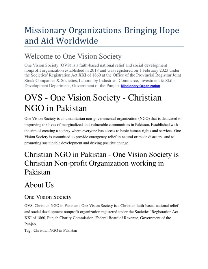 missionary organizations bringing hope and aid worldwide