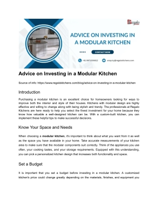 advice on investing in a modular kitchen