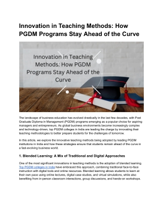 Innovation in Teaching Methods_ How PGDM Programs Stay Ahead of the Curve