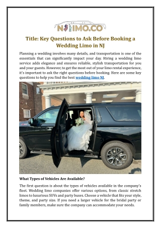 Key Questions to Ask Before Booking a Wedding Limo in NJ