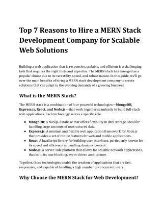 Top 7 Reasons to Hire a MERN Stack Development Company for Scalable Web Solutions