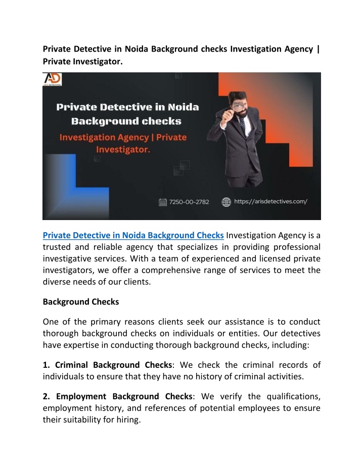 private detective in noida background checks