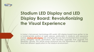 Stadium LED Display and LED Display Board - Revolutionizing the Visual Experience