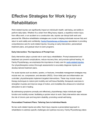 Effective Strategies for Work Injury Rehabilitation