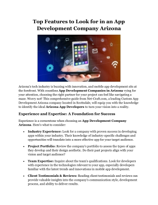 Top Features to Look for in an App Development Company Arizona