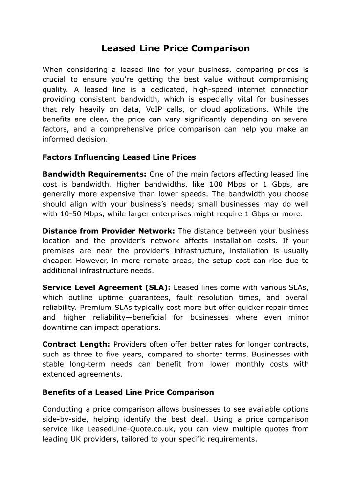 leased line price comparison