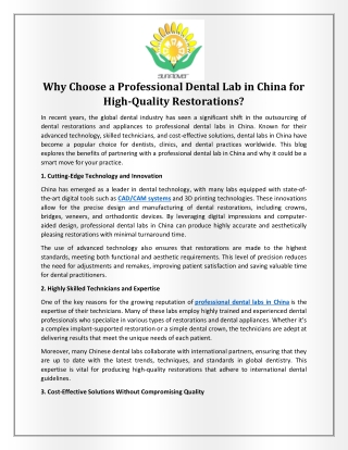 Why Choose a Professional Dental Lab in China for High-Quality Restorations