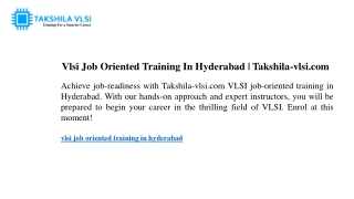 vlsi job oriented training in hyderabad takshila