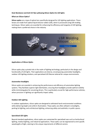 Heat Resistance and Anti-UV Non-yellowing Silicon Optics for LED lights