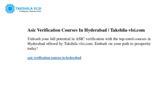 asic verification courses in hyderabad takshila