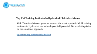 top vlsi training institutes in hyderabad