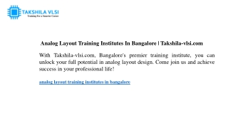 analog layout training institutes in bangalore