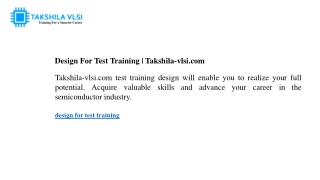 design for test training takshila vlsi com