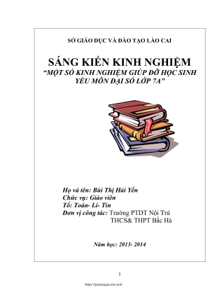 Một số kinh nghiệm giúp đỡ học sinh yếu môn Đại số Lớp 7A