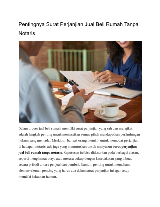 Pentingnya Surat Perjanjian Jual Beli Rumah Tanpa Notaris