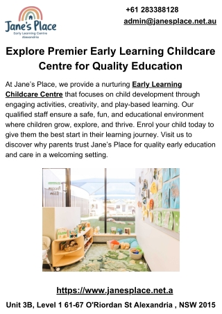 Explore Premier Early Learning Childcare Centre for Quality Education