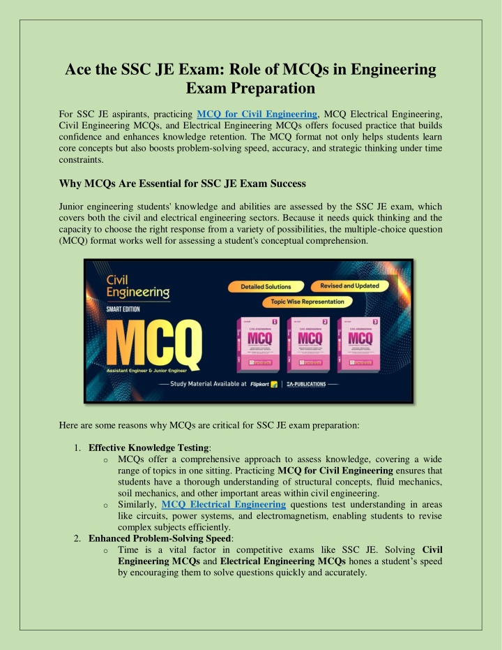 ace the ssc je exam role of mcqs in engineering