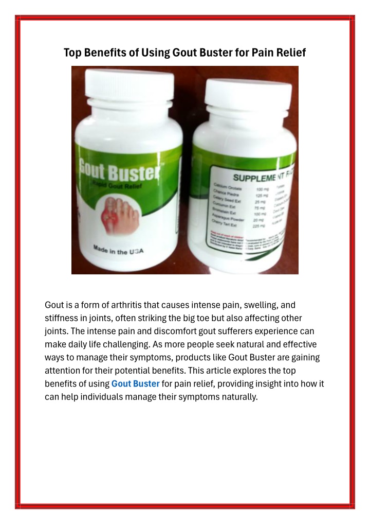 top benefits of using gout buster for pain relief