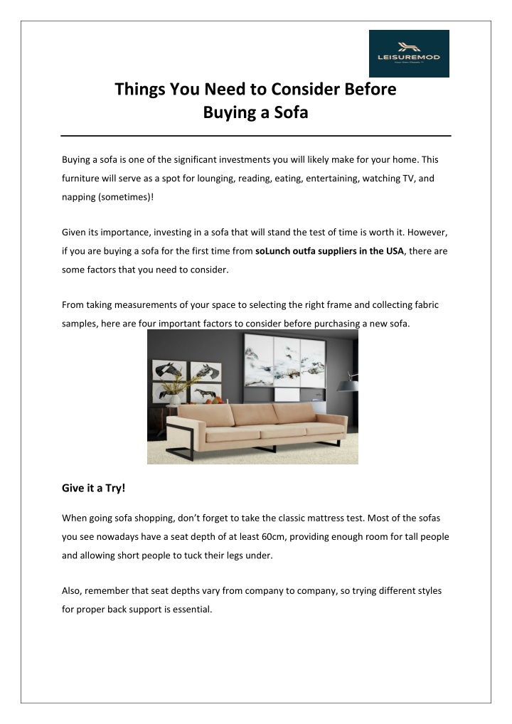 things you need to consider before buying a sofa