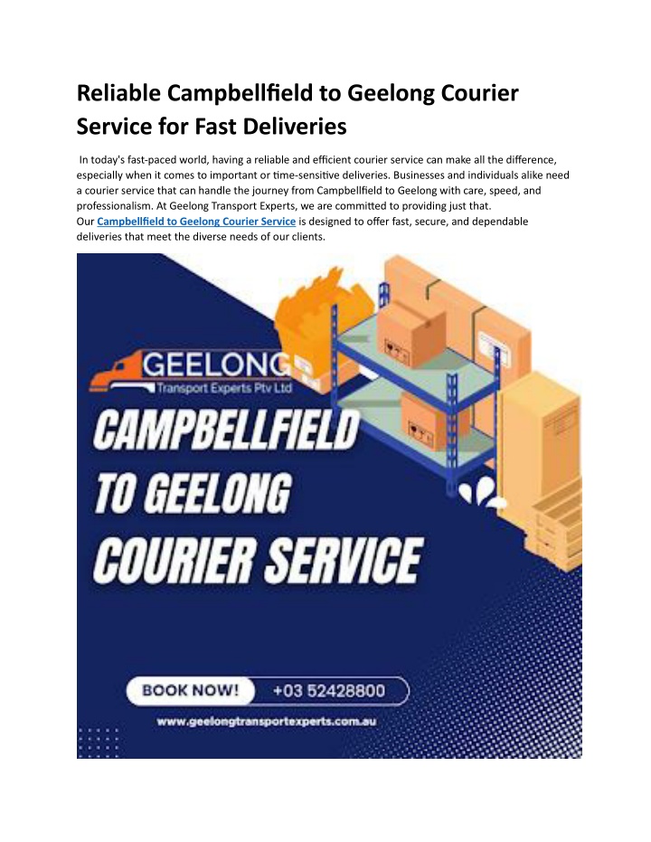 reliable campbellfield to geelong courier service