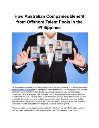 How Australian Companies Benefit from Offshore Talent Pools in the Philippines
