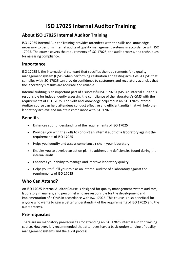 iso 17025 internal auditor training